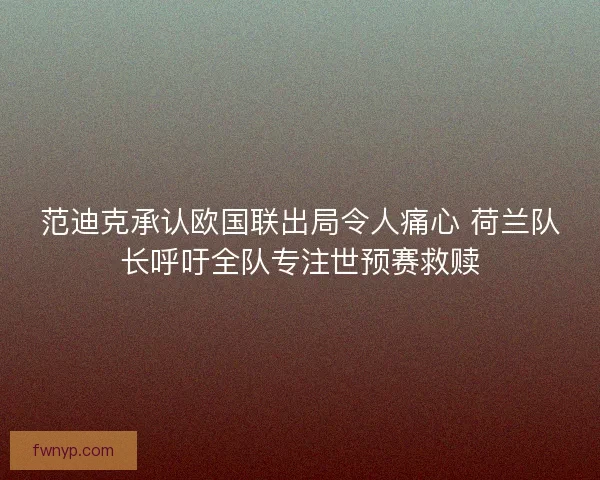 范迪克承认欧国联出局令人痛心 荷兰队长呼吁全队专注世预赛救赎