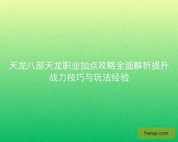 天龙八部天龙职业加点攻略全面解析提升战力技巧与玩法经验
