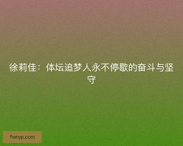 徐莉佳：体坛追梦人永不停歇的奋斗与坚守
